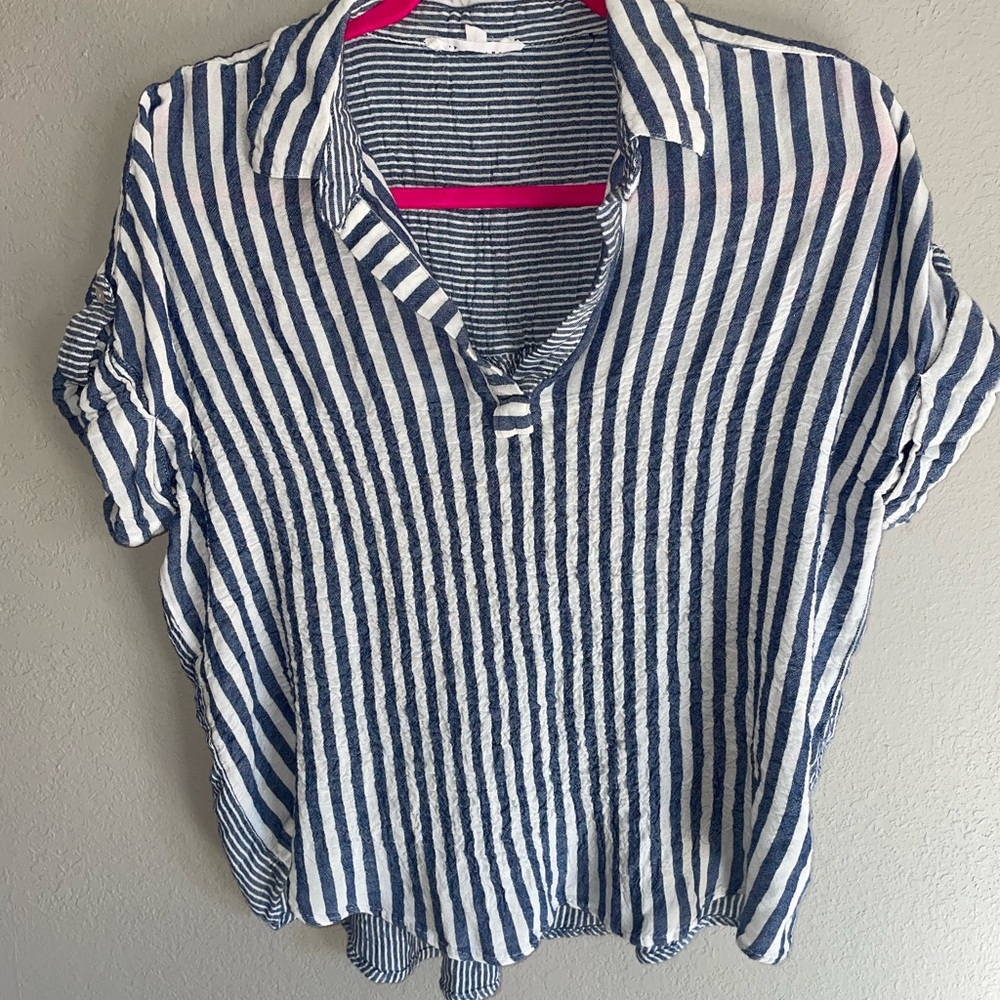 Jane and Delancey Navy and White Striped Top